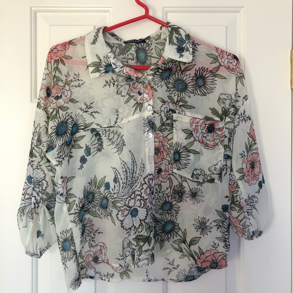 About a Girl Sheer Floral Button Down